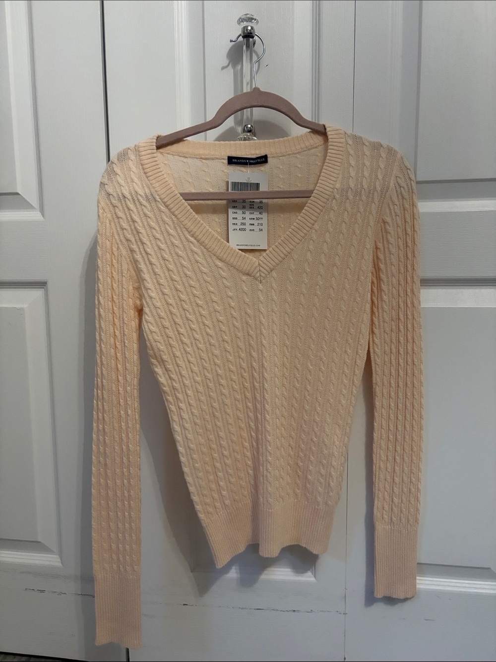 BNWT Brandy Melville pink Cable-Knit V-Neck Sweater